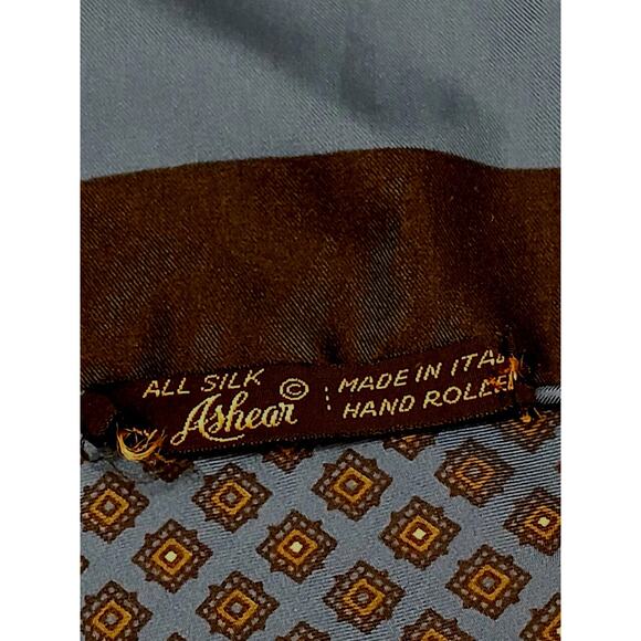 Vntg Silk Men's Pocket Scarf Hand Rolled Blue Black Geo Italy Suit Jacket Fancy - Picture 9 of 12